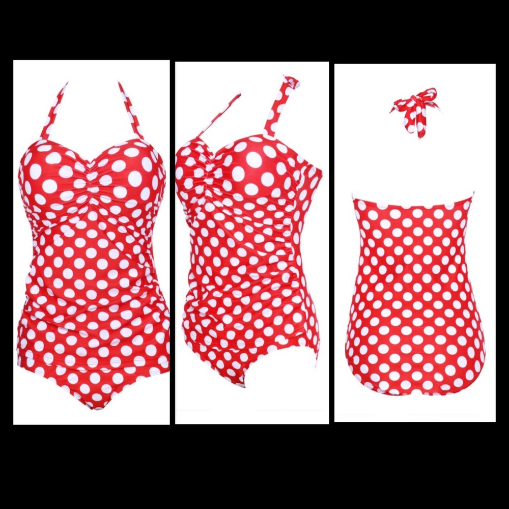 Red & White Polka Dot One Piece Swim Retro Look